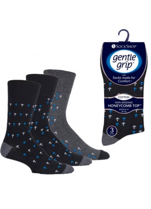 Mens 3 Pack Gentle Grip City Walk Pattern Socks